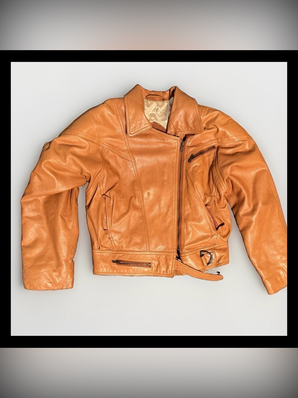 Merino LEATHER MOTORCYCLE MOTO JACKET IN BURNT ORANGE / CARAMEL HARDWARE M L